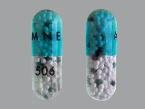 This medicine is a clear blue, oblong, capsule imprinted with 