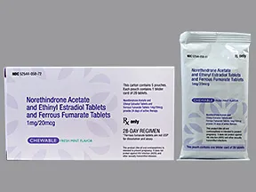 norethindrone 1 mg-e. estradiol 20 mcg (24)-iron 75 mg (4) chew tablet