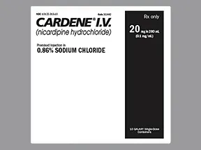 Cardene 20 mg/200 mL(0.1 mg/mL) in sod chlor(iso-osm) intravenous soln
