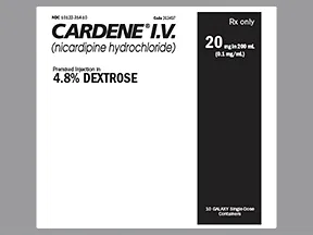 Cardene 20 mg/200 mL (0.1 mg/mL) in dextrose (iso) intravenous soln