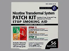 nicotine 21mg/24hr-14mg/24hr-7mg/24hr daily transderm patches,sequentl