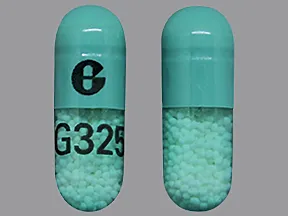 This medicine is a green, oblong, capsule imprinted with 