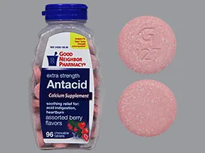 This medicine is a assorted, round, assorted berries, chewable tablet imprinted with 
