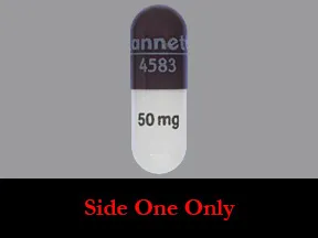 This medicine is a white purple, oblong, capsule imprinted with 