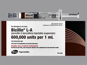 Bicillin L-A 600,000 unit/mL intramuscular syringe