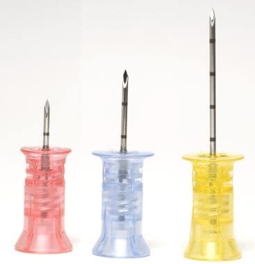 Shown are 3 different sizes of intraosseous needle