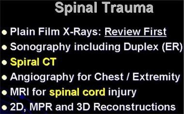 Lumbar spine trauma. Imaging methods that may be u