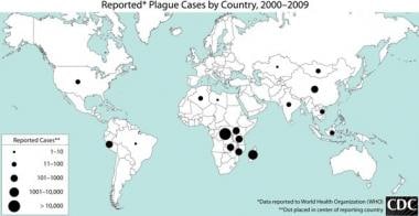 Worldwide distribution of plague cases 2000-2009. 