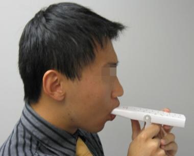 Peak expiratory flow rate (PEFR) measurement. Exha