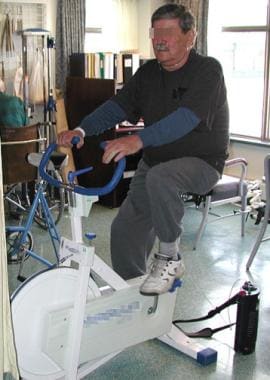 Lower extremity exercise by stationary bicycling i