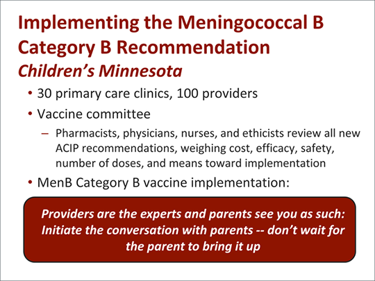 Meningococcal B Disease: Implementing The ACIP Category B Vaccine ...