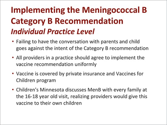 Meningococcal B Disease: Implementing The ACIP Category B Vaccine ...