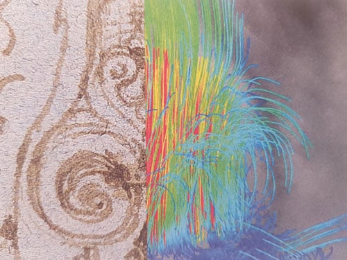 Yuxtaposición del flujo aórtico representado por Leonardo y su imagen de resonancia magnética 4D Flow CortesÃa: Profesor Robin P. Choudhury
