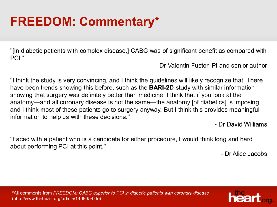 Freedom a study of cabg vs pci in diabetic patients with multivessel cad 