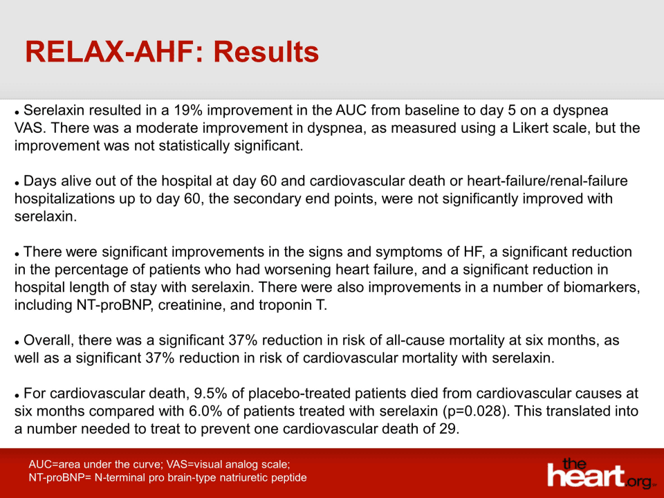 RELAX-AHF (A Study of Serelaxin Versus Placebo in AHF)