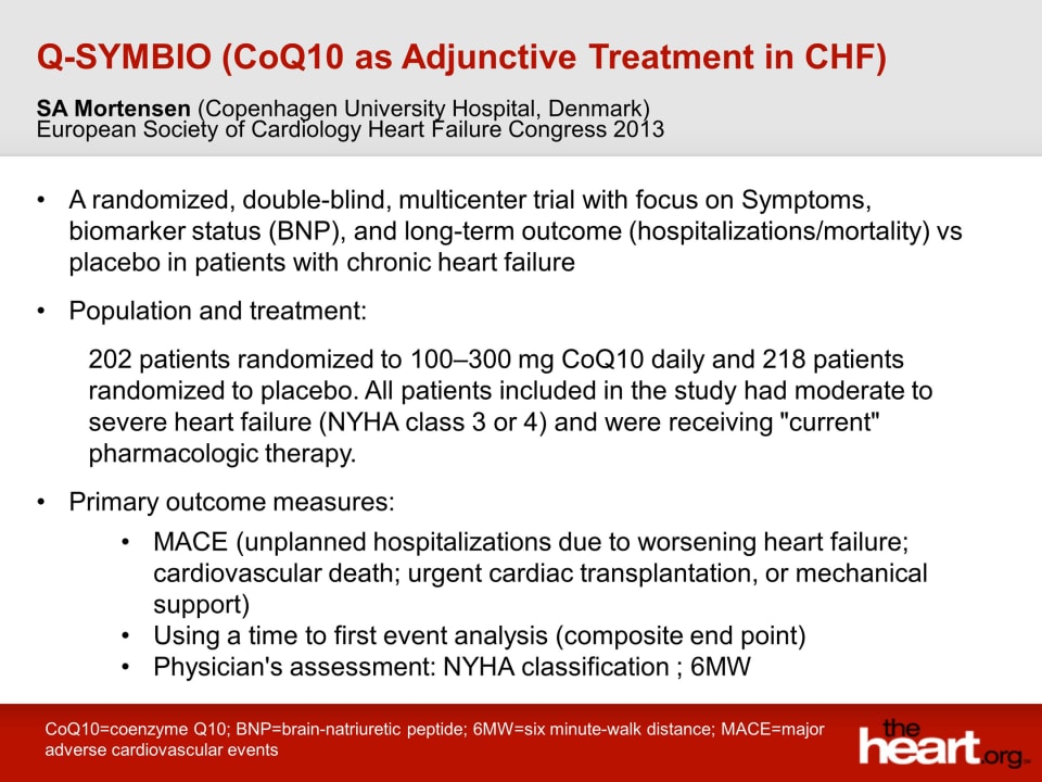 QSYMBIO (CoQ10 as Adjunctive Treatment in CHF)