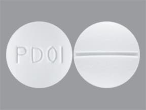 This medicine is a white, round, scored, tablet imprinted with "PD01".