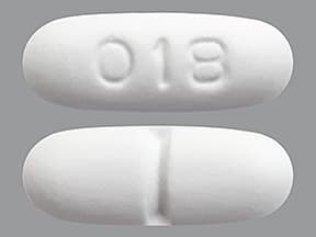 This medicine is a white, oblong, scored, film-coated, tablet imprinted with "018".