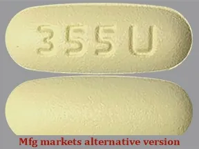 This medicine is a pale yellow, oblong, film-coated, tablet imprinted with "355 U".