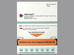 Viekira Pak 12.5 mg-75 mg-50 mg/250 mg tablets in a dose pack