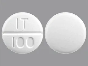This medicine is a white, round, scored, tablet imprinted with "IT  100".