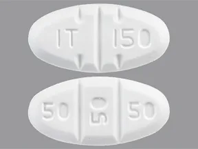 This medicine is a white, oval, multi-scored, tablet imprinted with "IT 150" and "50 50 50".