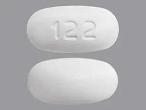 This medicine is a white, oblong, film-coated, tablet imprinted with "122".