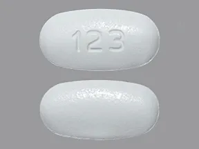 This medicine is a white, oblong, film-coated, tablet imprinted with "123".