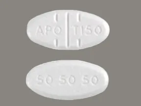 This medicine is a white, oval, multi-scored, tablet imprinted with "APO T150" and "50 50 50".