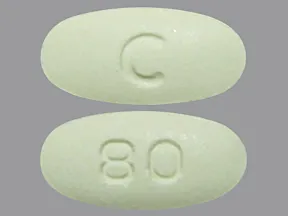 This medicine is a pastel yellow, oblong, tablet imprinted with "C" and "80".