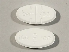 This medicine is a white, oval, multi-scored, tablet imprinted with "barr 733" and "100 100 100".