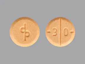 This medicine is a peach, round, multi-scored, tablet imprinted with "3 0" and "d  p".