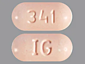 This medicine is a light pink, oblong, tablet imprinted with "341" and "IG".