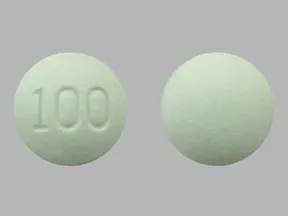 This medicine is a pastel yellow, round, tablet imprinted with "100".