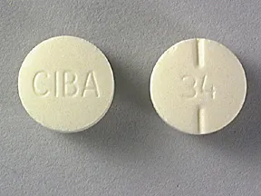 This medicine is a pale yellow, round, partially scored, tablet imprinted with "CIBA" and "34".