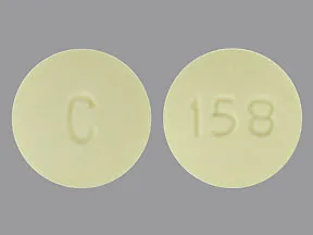 This medicine is a yellow, round, tablet imprinted with "158" and "C".