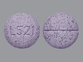 This medicine is a purple, round, scored, grape, chewable tablet imprinted with "L521".