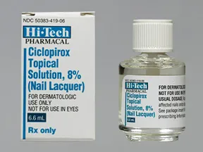 Ciclopirox Topical Solution, 8% (Nail Lacquer) Rx Only For use on  fingernails and toenails and immediately adjacent skin only Not for use in  eyes