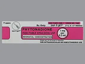 phytonadione (vitamin K1) 1 mg/0.5 mL injection syringe