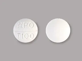This medicine is a white, round, scored, tablet imprinted with "APO  T100".