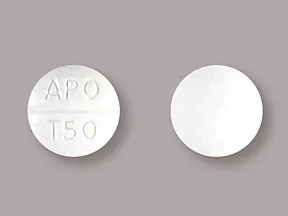 This medicine is a white, round, scored, tablet imprinted with "APO  T50".