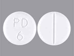 This medicine is a white, round, scored, tablet imprinted with "PD  6".