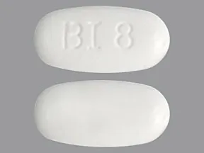 This medicine is a white, oblong, film-coated, tablet imprinted with "BI 8".