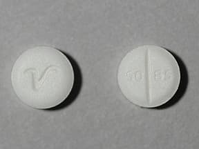 This medicine is a white, round, scored, tablet imprinted with "logo" and "50 85".