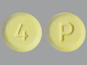 This medicine is a light yellow, round, tablet imprinted with "P" and "4".