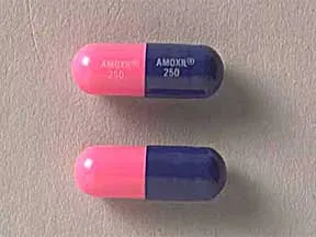 This medicine is a pink royal blue, oblong, capsule imprinted with "AMOXIL  250" and "AMOXIL  250".