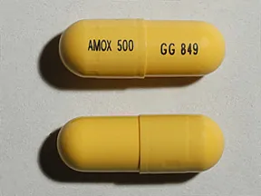 This medicine is a yellow, oblong, capsule imprinted with "AMOX 500" and "GG 849".