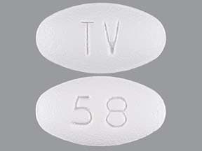 This medicine is a white, oval, film-coated, tablet imprinted with "TV" and "58".