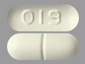 This medicine is a white, oblong, scored, film-coated, tablet imprinted with "019".