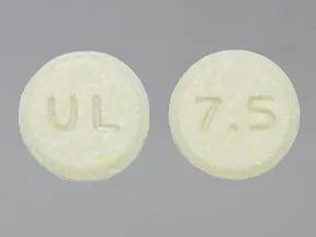 This medicine is a light yellow, round, tablet imprinted with "U L" and "7.5".